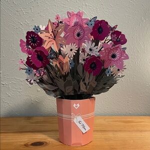 Pink Paper Flower Bouquet in Peach Vase - Home Accents